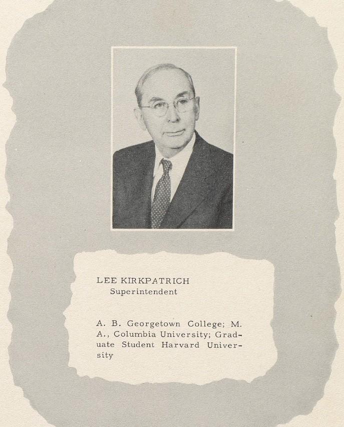 Paris Schools Superintendent, Lee Kirkpatrick, 1950 Paris yearbook.
