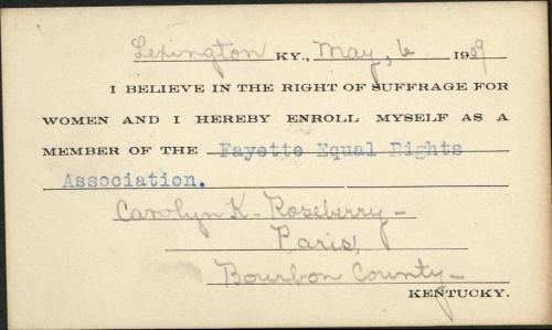 Carolyn Roseberry FERA Membership Card [Image Courtesy of University of Kentucky Special Collections]