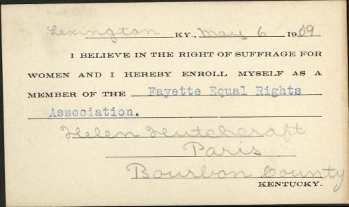 Helen Hutchcraft FERA Member Card [Image Courtesy of University of Kentucky Special Collections]