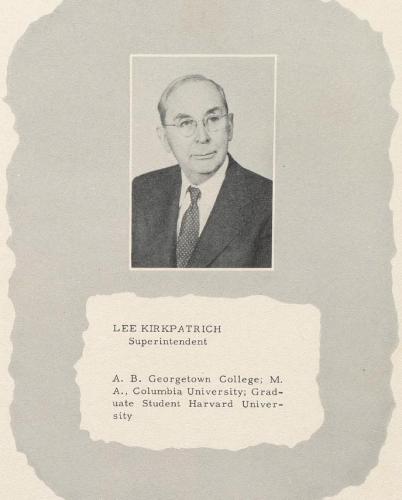 Paris Schools Superintendent, Lee Kirkpatrick, 1950 Paris yearbook.