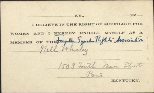 Nell Whaley FERA Membership Card [Image Courtesy of University of Kentucky Special Collections]